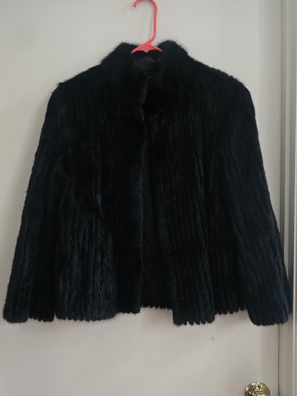 Vintage Black Mink Fur Leather Jacket Coat Stand Collar Soft Korean Made M L
